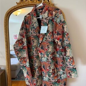 Dressed in LALA Scorpio Coat in Wild Soul Jacquard Trench Coat size L/XL